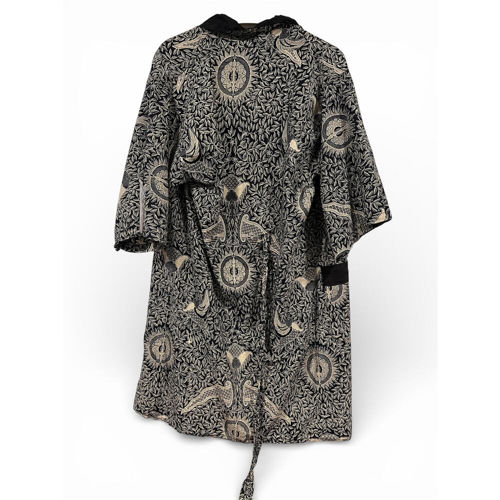 Bali Bagus Batik Boho Short Cotton Robe Kimono Coverup S/M Black White - Picture 5 of 8
